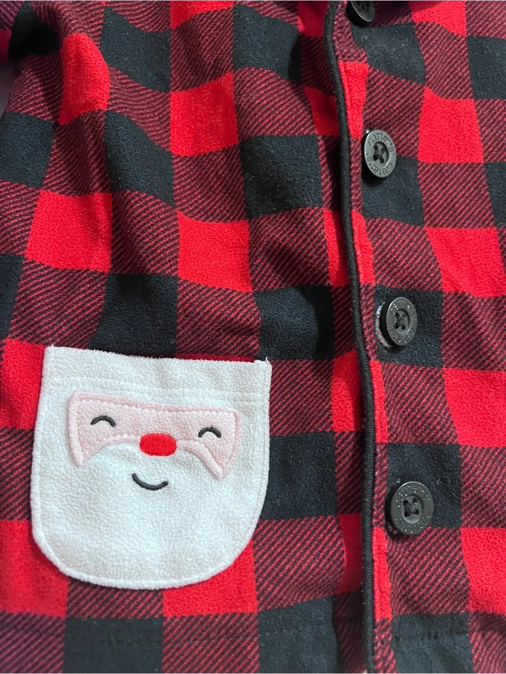 Carter's Toddler 3T Red & Black Buffalo Check Plaid Santa Pocket Pajama Set GUC